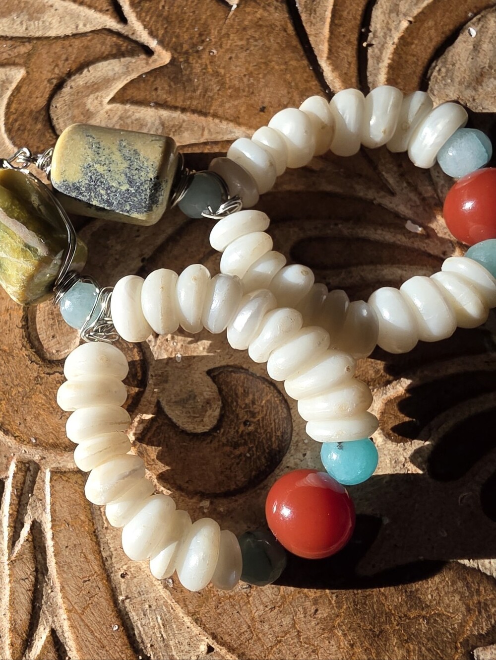 Handcrafted White, Stine Beads Boho Style